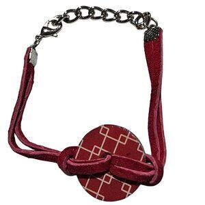 Boho Chic Red Geometric Pattern Pendant Adjustable Bracelet Suede Cord Jewelry